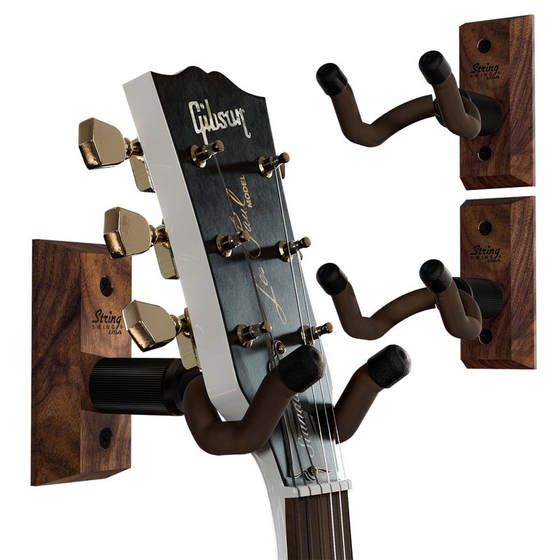 String Swing Guitar Wall Mount 3 Pack, Hangers, Holder Hook for Wall, Fits All Size Acoustic, Electric, Bass - Black Walnut Hardwood, Made in USA - Image 1